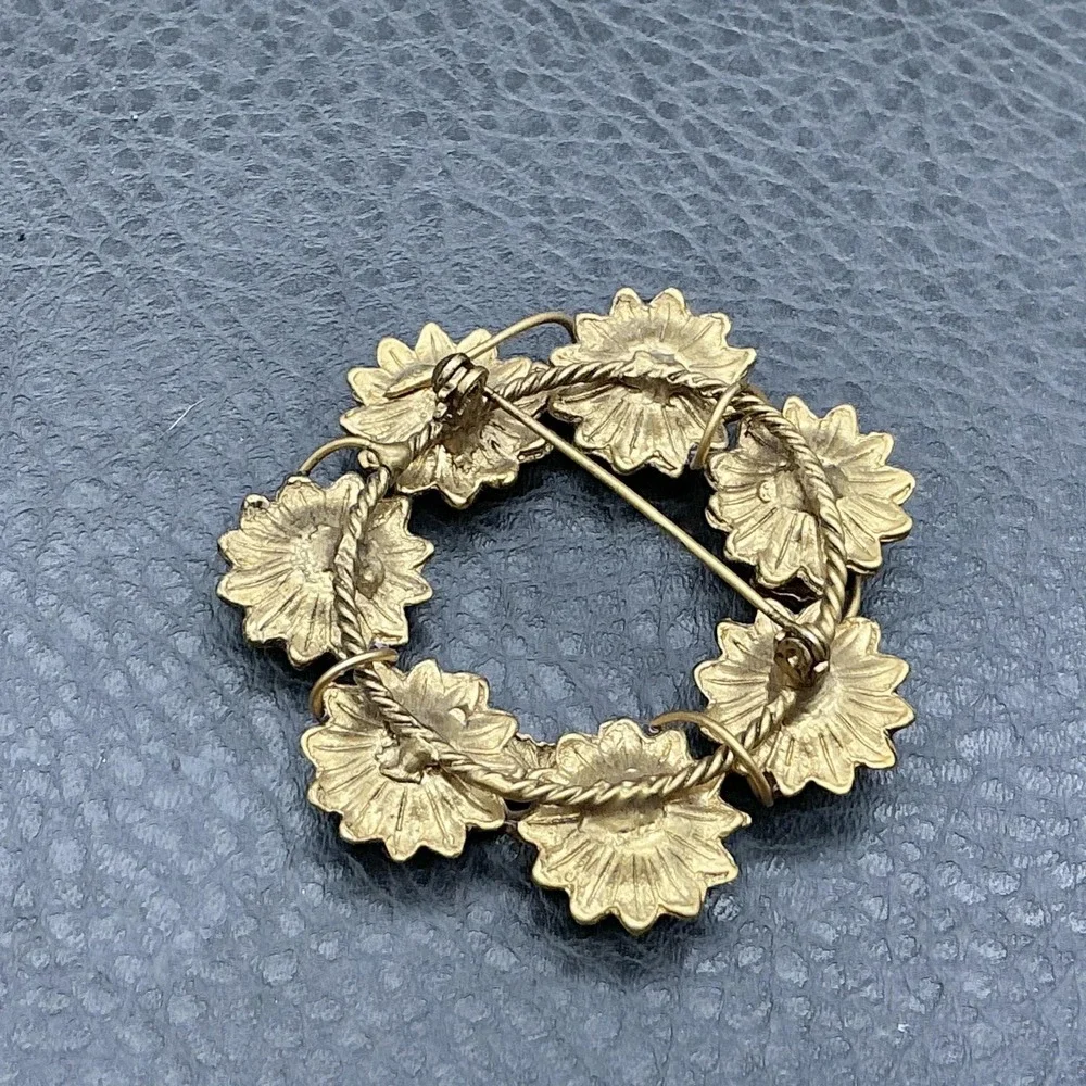 Yellow Enamel Daisy Wreath Brooch Pin Floral‎ Circle Costume Jewelry Womens 2